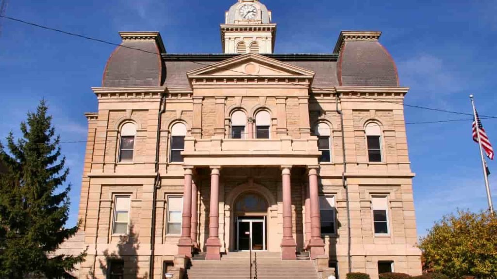 Historic Allen County Courthouse building in Lima Ohio with detailed architecture