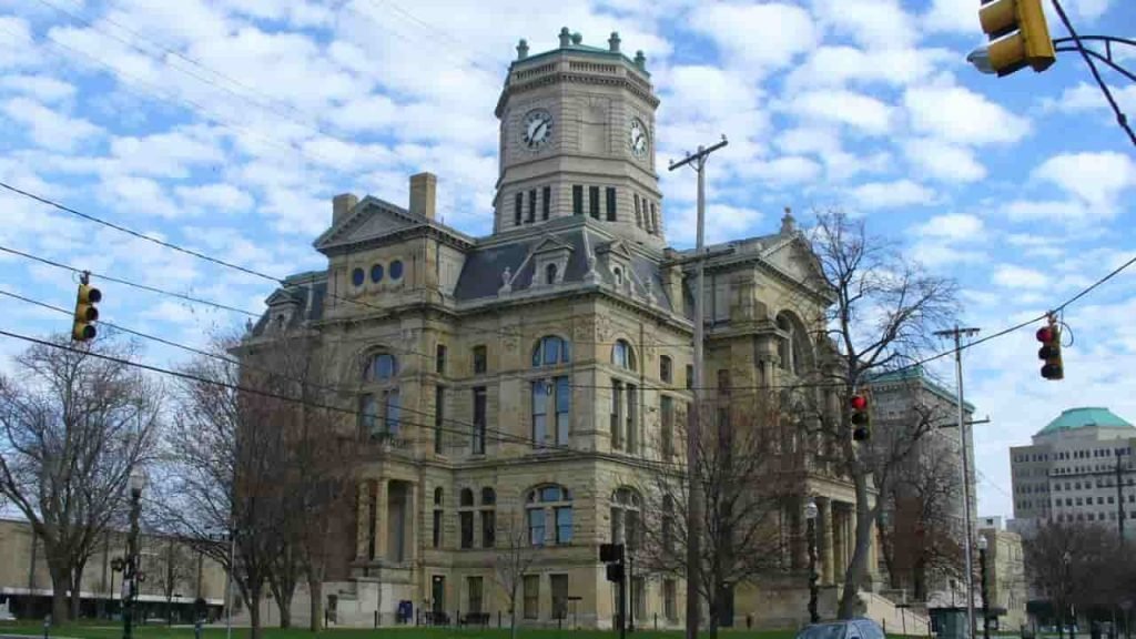 Butler County Courthouse in Hamilton Ohio with historic architecture and central clock tower